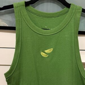a new day Green Tank Top with Yellow Lemon Embroidery